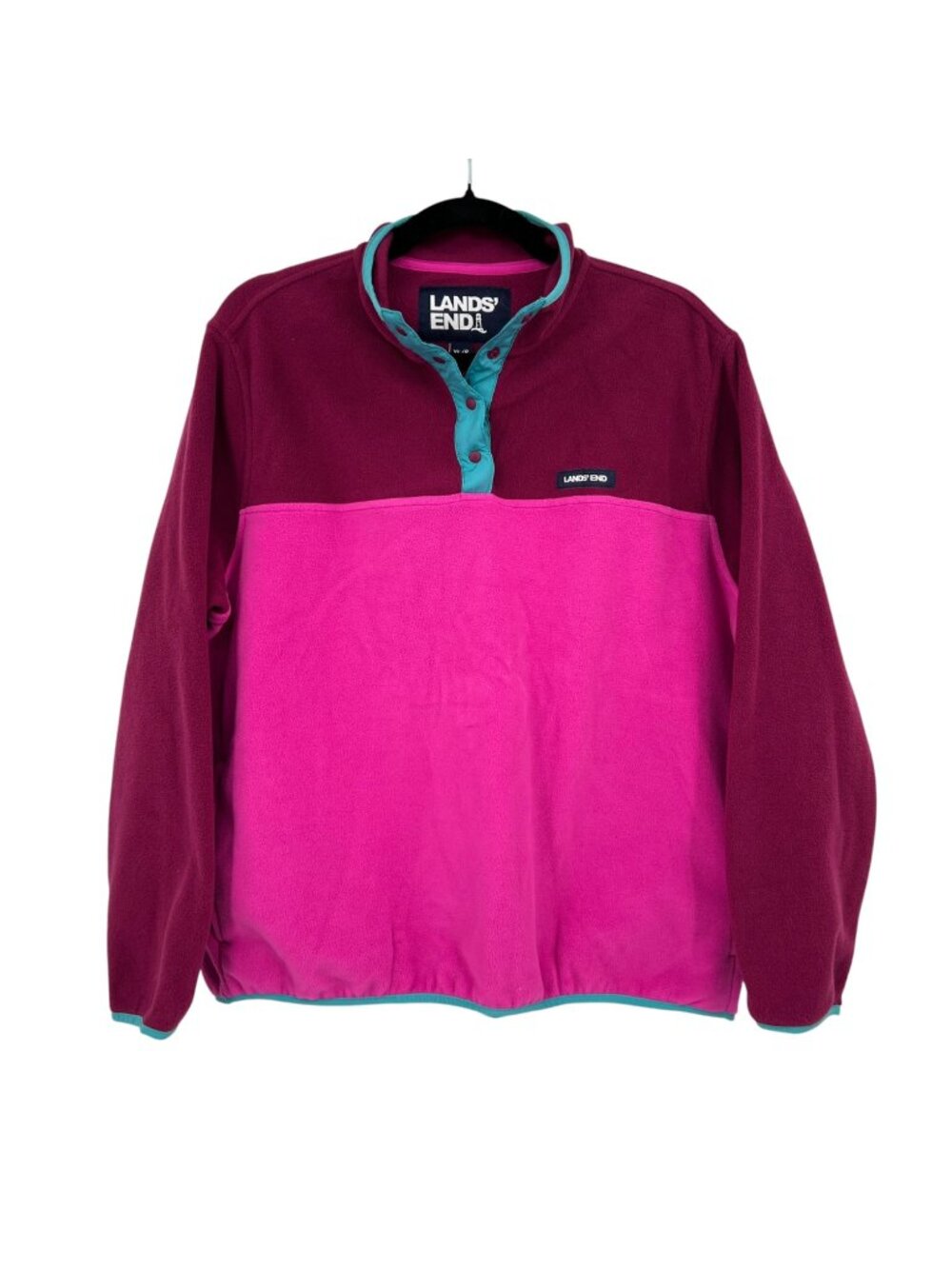 Lands' End Heritage Fleece Snap Neck Pullover Womens XL Petite Pink Magenta